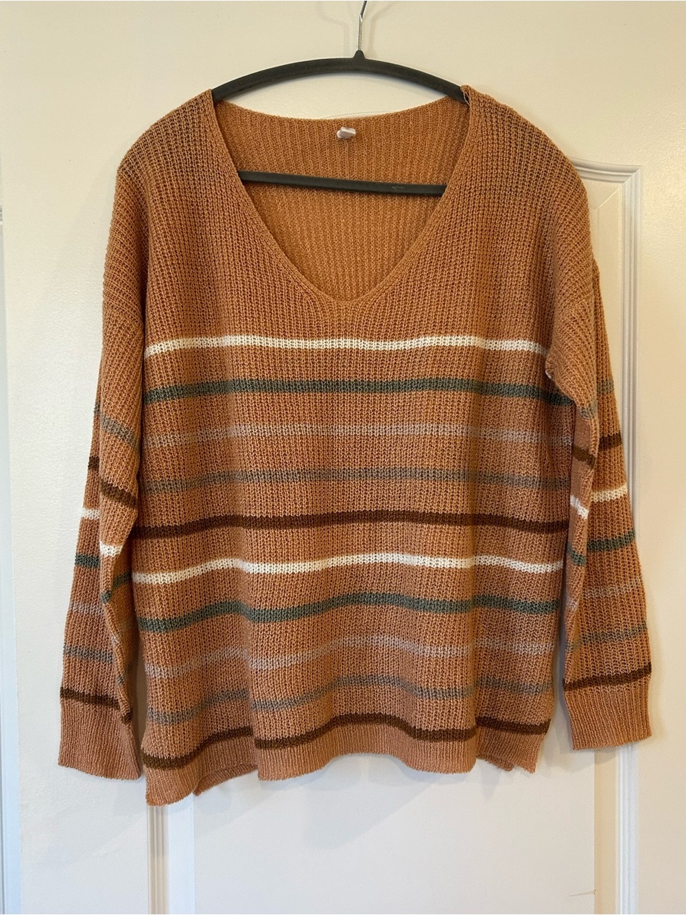 EUC Wishlist Oversized Striped Lightweight Knit Sweater V Neck Boho S/M